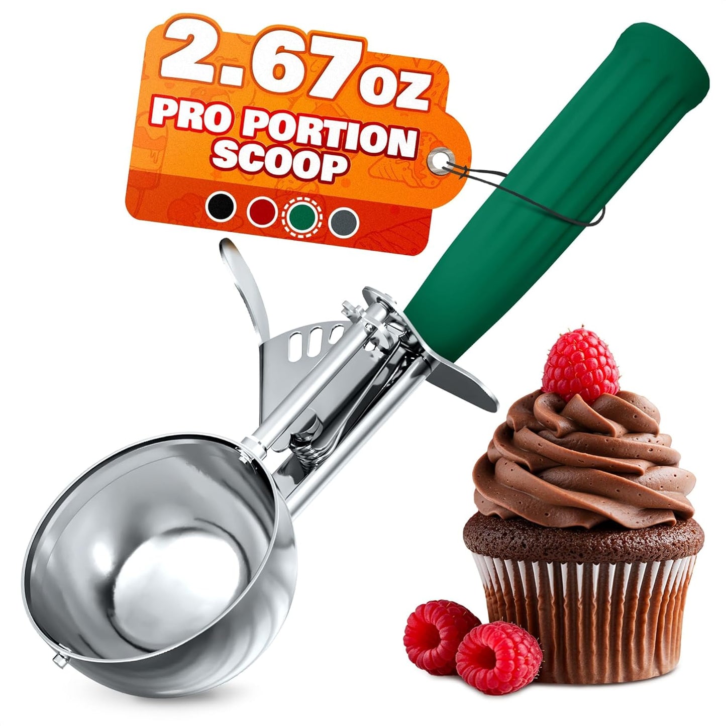 2.67Oz Ice Cream Scoop with Trigger #12 - Ice Cream Scooper for Portion Control, Gelato, Cookie Dough, Meatballs - Stainless Steel, Easy to Use & Clean, Rust & Stain Resistant, Ergonomic Non-Slip Grip