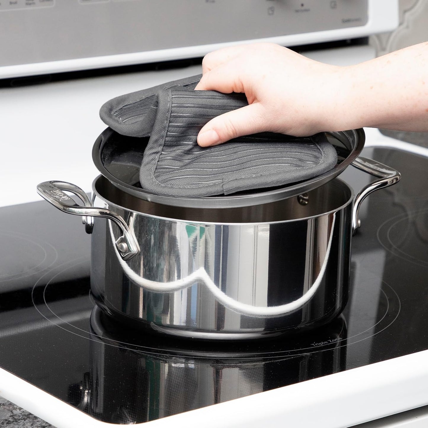 All-Clad Premium Pot Holder & Hot Pad: Heat Resistant to 500 Degrees - 100% Cotton, 10"x6.25" Hot Pad for Kitchen and Barbeque, 4-Pack, Pewter