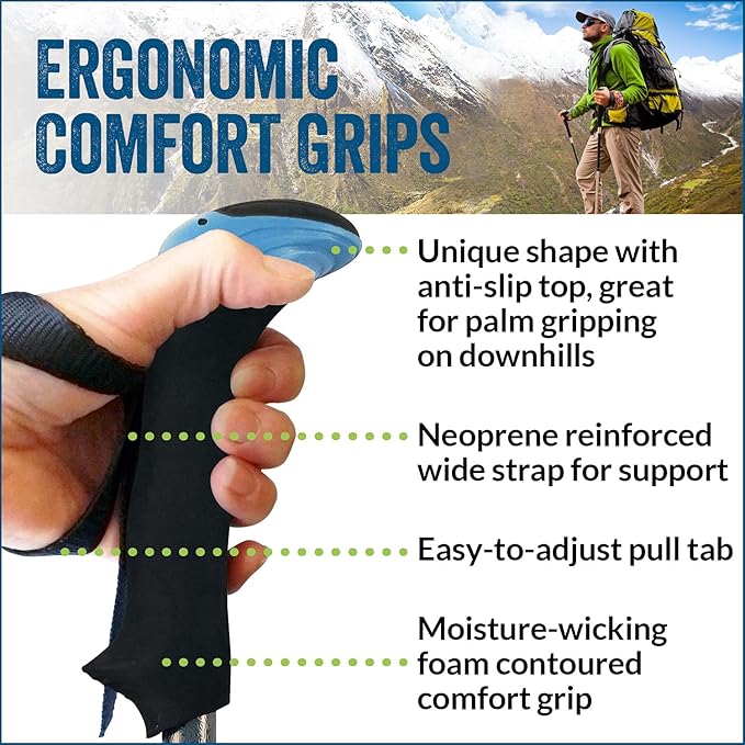 York Nordic Hiking & Walking Poles - Cushion Foam Grips w/Nordic Strap - Lightweight, Adjustable, and Great for Balance -2 Pieces w/Flip Locks, and Travel Bag - Heights 5'4"-6'2"