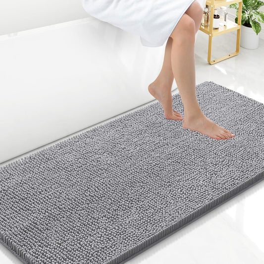 Arotive Bathroom Rugs 47x24, Extra Soft Absorbent Shaggy Chenille Bath Rugs, Machine Washable Rubber Backing Non-Slip Bath Mats for Bathroom Floor Tub and Shower, Home Decor Accessories, Grey