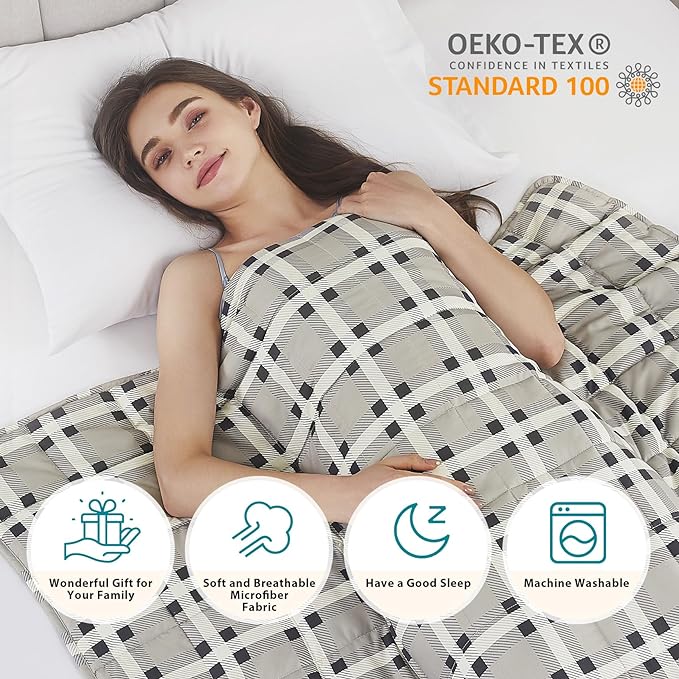 L'AGRATY Weighted Blanket - 48"x72" 20lbs Cooling Breathable Heavy Blanket Microfiber Material with Glass Beads Big Blanket for Adult All-Season Summer Fall Winter Soft Thick Comfort Blanket