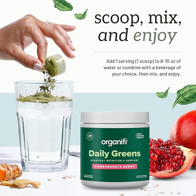 Organifi Daily Greens - Everyday Nutrition and Support - Greens Powder for Energy, Digestion, and Immunity, 30 Servings