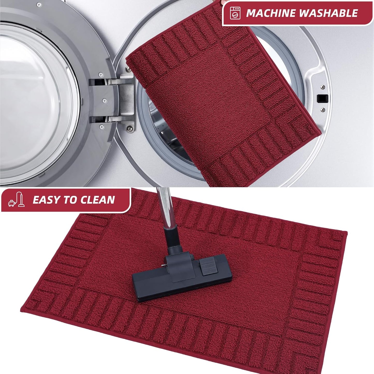 BEQHAUSE-Kitchen-Rugs-and-Mats [2PCS] Non Slip Kitchen Mats for Floor,Machine Washable Burgundy Red Kitchen Rugs,Polypropylene Kitchen Floor Mat with TPR Backing 20x30inch/20x48inch