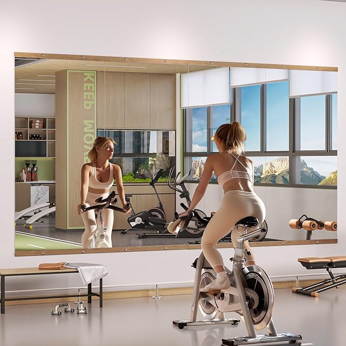 Hasipu 2Pcs 71''x31'' Home Gym Mirror Large Full Length Wall Mounted Full Body Mirror for Yoga Dance Fitness Exercise Studio Bedroom Garage, Frameless Tempered Glass Workout Mirrors Walnut Rectangular