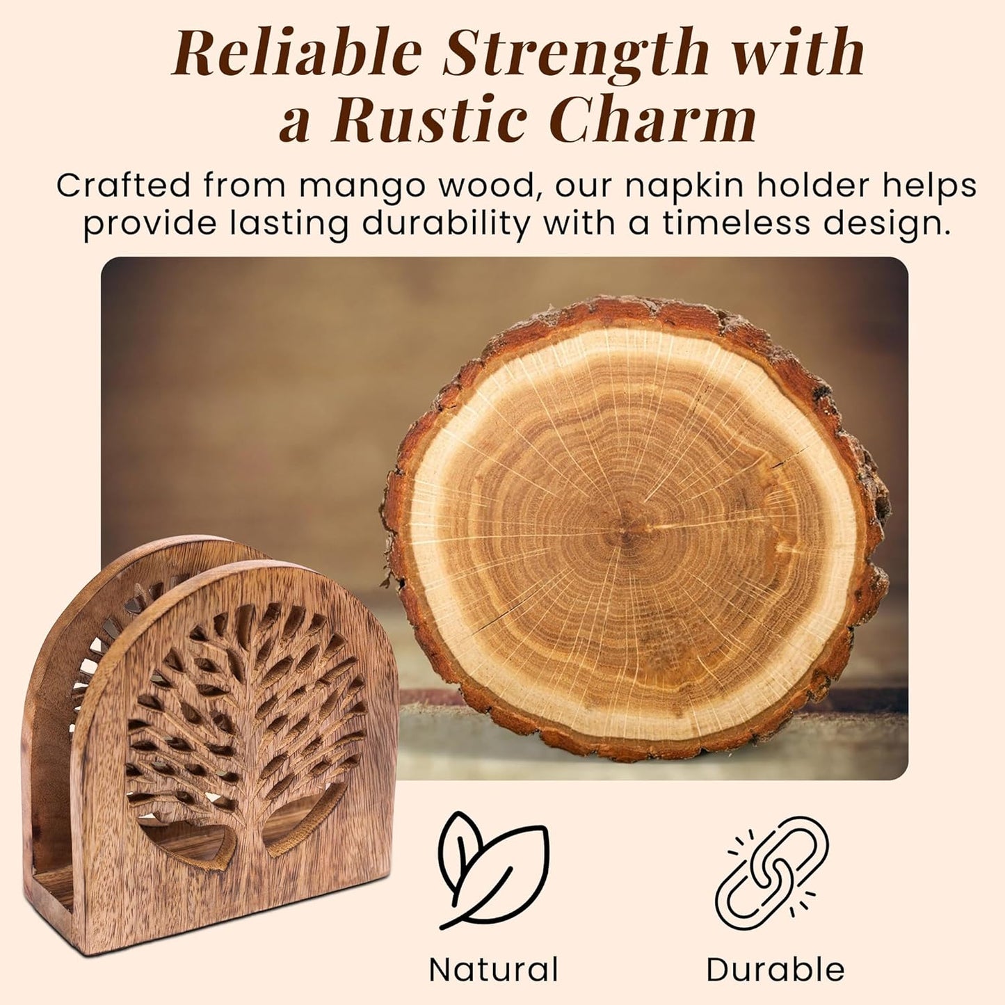 Tepo Wood Napkin Holder for Table, Stylish & Durable Napkin Stand for Paper Napkins, Wooden Napkin Holder for Kitchen, Dining, and Outdoor Use, Functional & Elegant Tabletop Organizer