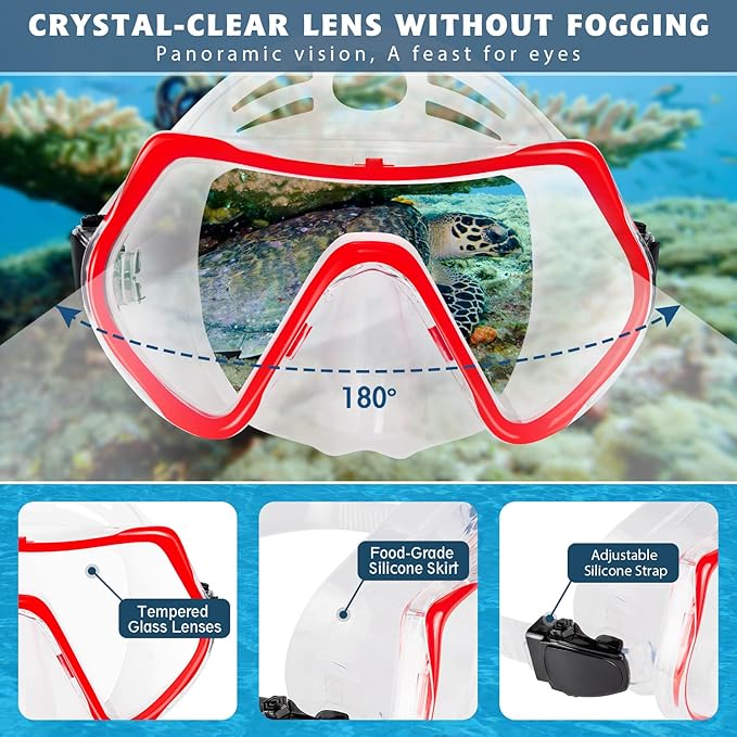 ZEEPORTE Mask Fin Snorkel Set, Travel Size Snorkeling Gear for Adults with Panoramic View Anti-Fog Mask, Trek Fins, Dry Top Snorkel and Gear Bag for Swimming Training, Snorkeling Kit Diving Packages