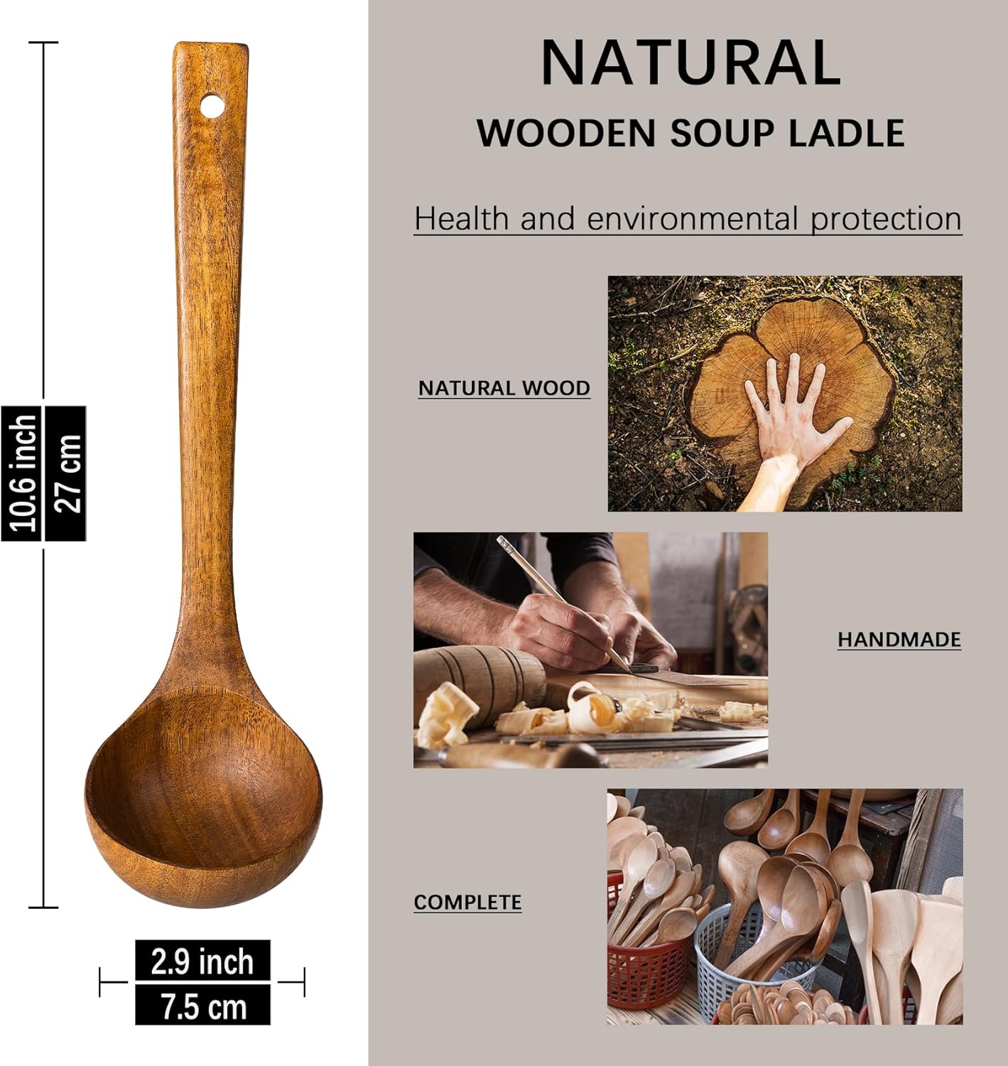 Wooden Ladle, 2 fl oz Medium Scoop Utensil for Serving & Cooking, Teak Wooden Ladle – Wood Spoon for Soup Natural and Sustainable