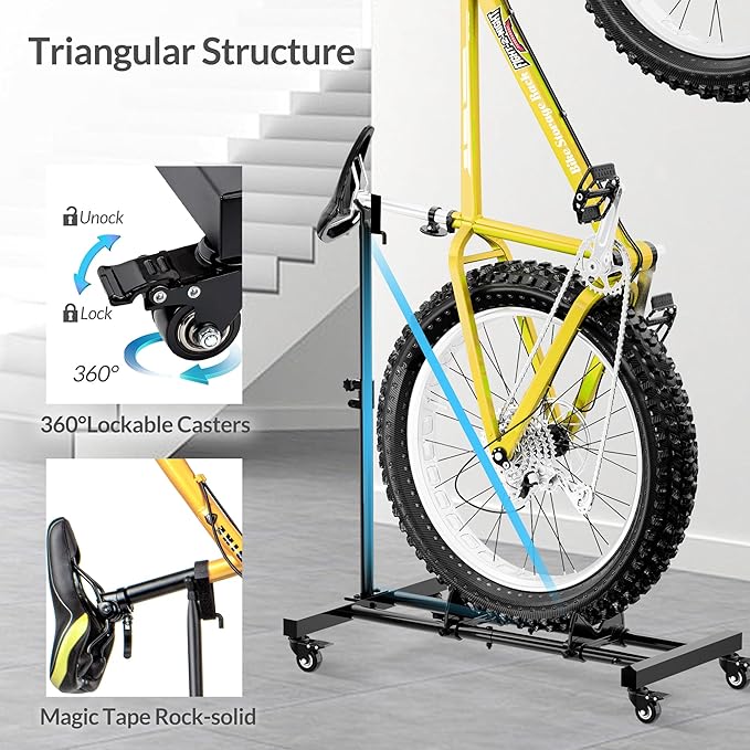 Vertical Bike Stand, Freestanding Indoor Bike Storage Rack Upright Bicycle Floor Stand Indoor Bike Holder with Adjustable Height for Garage & Apartment - for Wheels Sizes up to 29”