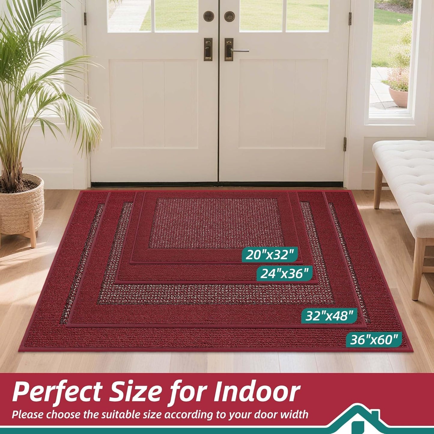 BEQHAUSE Indoor Door Mat 32" x 48", Dirt Trapper Door Mats Non-Slip Entryway Rugs Washable, Resist Dirt Absorbent Welcome Mat, Low Profile Floor Mats for Front Back Door and Entryway, Red