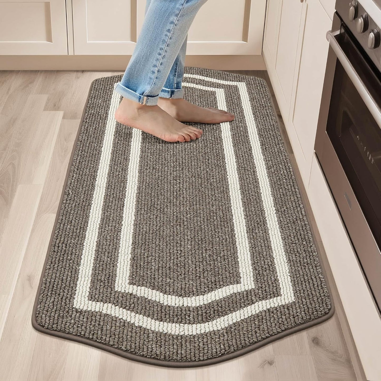 COSY HOMEER Long Kitchen Floor Mats for in Front of Sink Super Absorbent Kitchen Rugs and Mats 24"x48" Non-Skid Kitchen Mat Standing Mat Washable,Polypropylene,Brown,Frame
