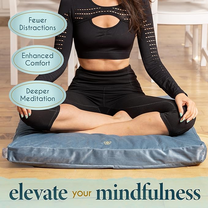 Florensi Meditation Cushion - Comfortable Floor Pillow - Traditional Tibetan Meditation Pillow with Beautiful Velvet Cover - Large Floor Cushion Seating for Adults - Premium Yoga Buckwheat Bolster