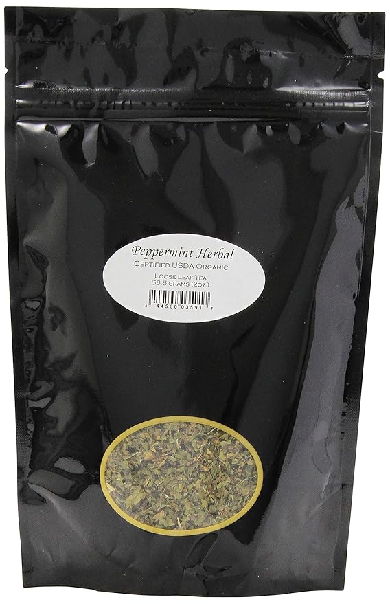 Organic Peppermint Herbal Loose Leaf Tea Pouches - 2oz | Grown in Washington State | USDA and QMI Organic Certified | Naturally Caffeine Free | Aromatic Mint Flavor | Sun Dried Herbal Blend