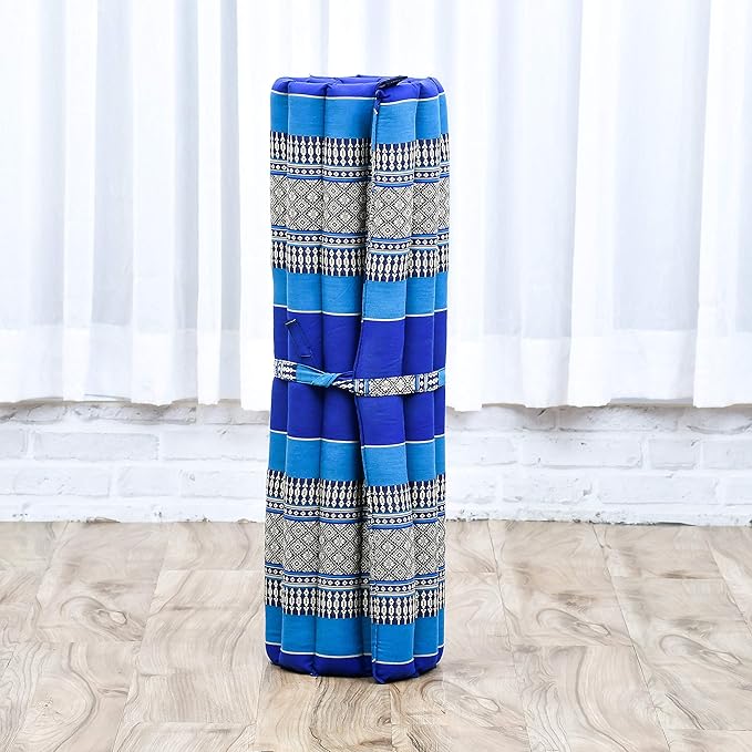 Leewadee Meditation Cushion Set – 1 Round Zafu Meditation Pillow and 1 Square Roll-Up Zabuton Meditation Mat, Pillows Bundle Filled with Kapok