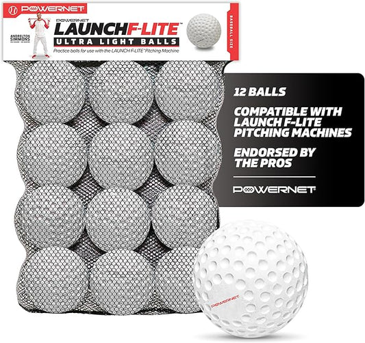 PowerNet Launch F-lite Softball & Baseball Pitching Machine, Dimpled Practice Balls, Bucket of Baseballs, Coaching Bucket Bundle for Pitching Machine, Baseball Training Equipment