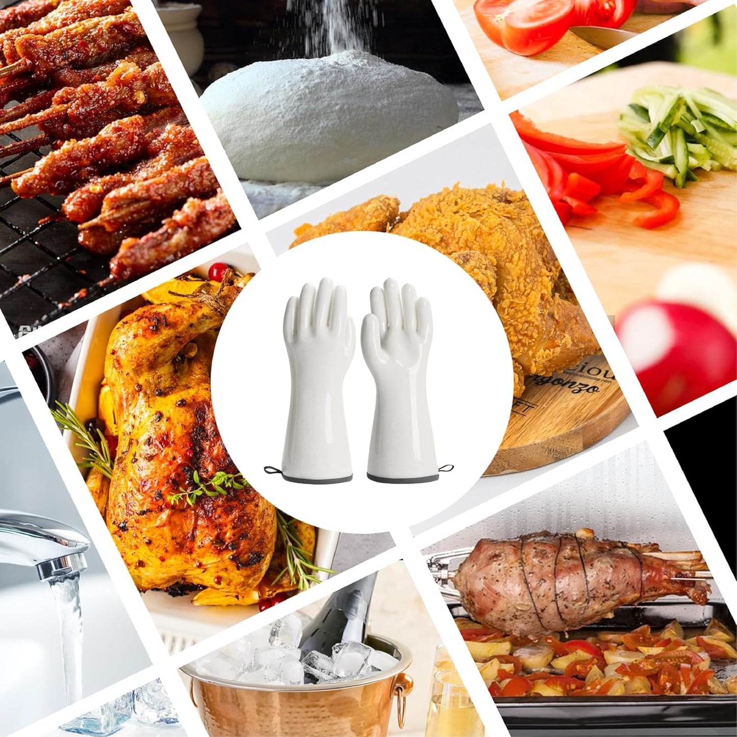 Silicone Oven Gloves - Heat Resistant, Barbecue, Reusable, Waterproof, Cotton Lined Mitts - XL