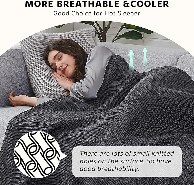 L'AGRATY Knitted Weighted Blanket - 48"x72" 20lbs Cooling Chunky Knit Heavy Blanket for Adults Braided Crochet Throw Thick Cable Yarn Knit Decorative No Beads Evenly Weighted Machine Washable