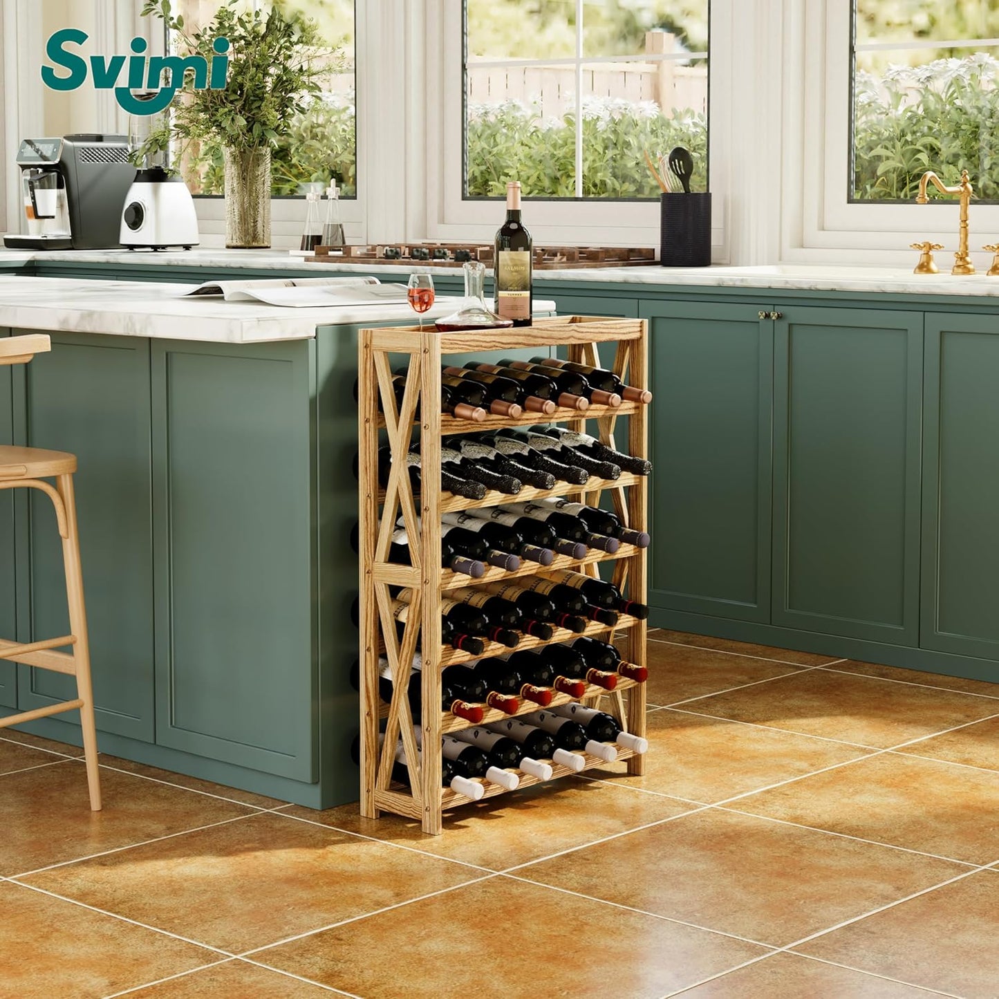 Solid Wood Wine Storage Racks - Stackable Wine Rack with Tabletop, Free Standing Floor Wooden Wine Rack, Premium Wine Storage Rack Display and Organizing for Kitchen and Cellar 6 Tier 36 Bottles