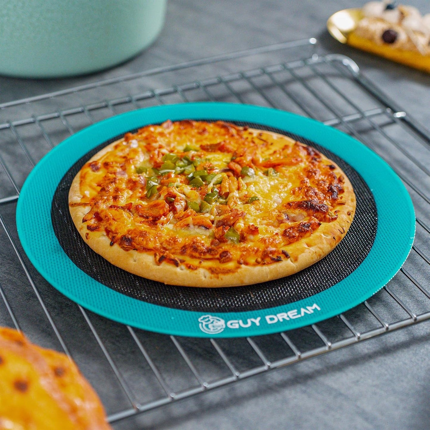 GUYDREMAT 10IN Silicone Perforated Baking Mats - Non-Stick and Heat Resistant Up to 480F, Reusable Round Mats for Baking Pizza, Bread, and Pastries, Oven Safe, Perfect for Crispy and Even Cooking