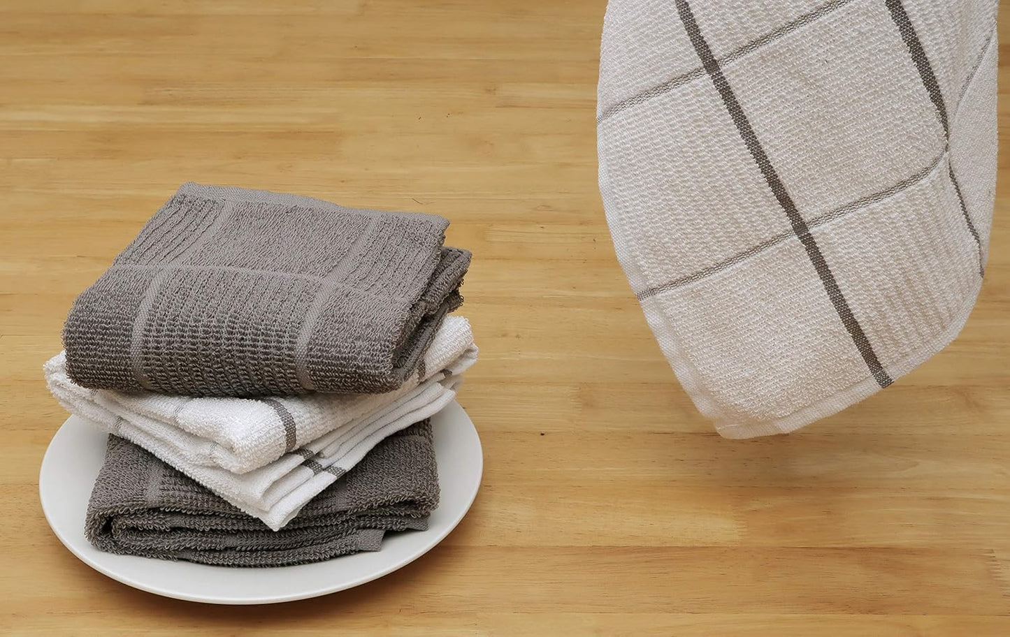 AMOUR INFINI Kitchen Towels Pack of 4 Absorbent, Quick Drying Premium Terry Cotton Dish Towel with Hanging Loop 16x28 Inch Hand & Tea Towels (L.Grey)