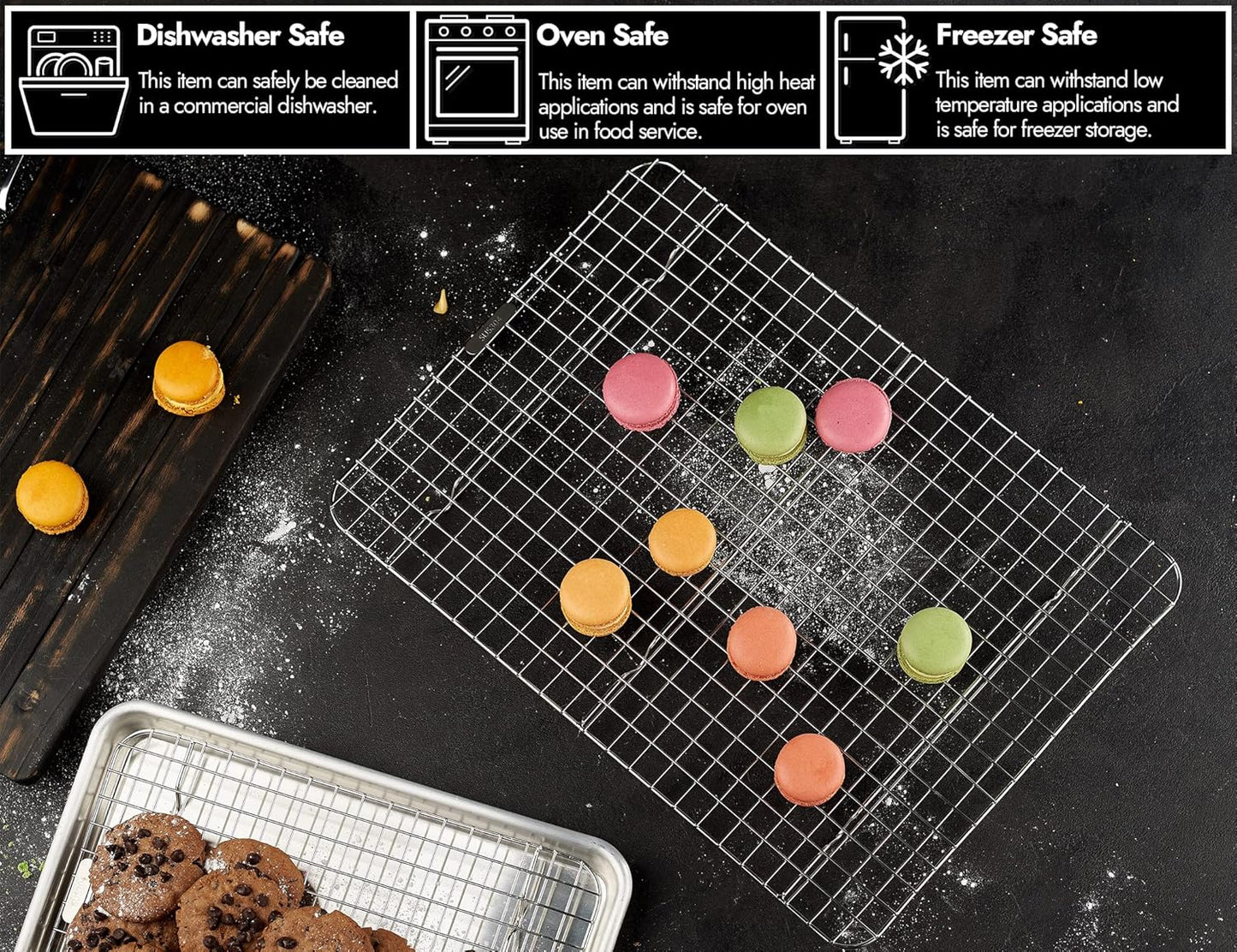 CURTA 2 Pack Chef Cooling Rack,NSF Listed 18/8 Stainless Steel Oven Safe Grid Wire Cookie Cooling Racks for Baking & Cooking - 16.8" X 24.4" Commercial Grade comes with Lifting Handle …