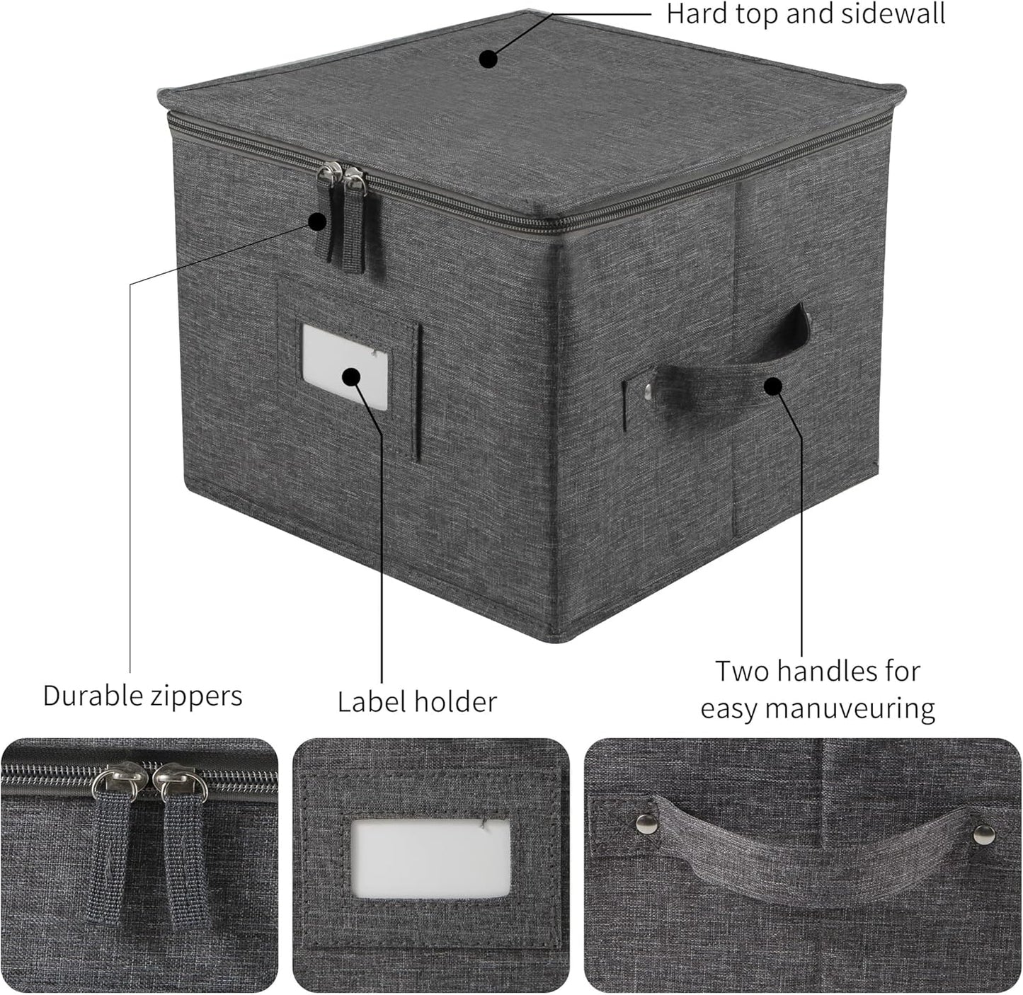 popoly China Storage Container for Bowls or Dessert Plates, 8.5" W x 6" H Plate Storage Case with 24 Felt Dividers, Hard Shell and Stackable (2 Pack Grey)