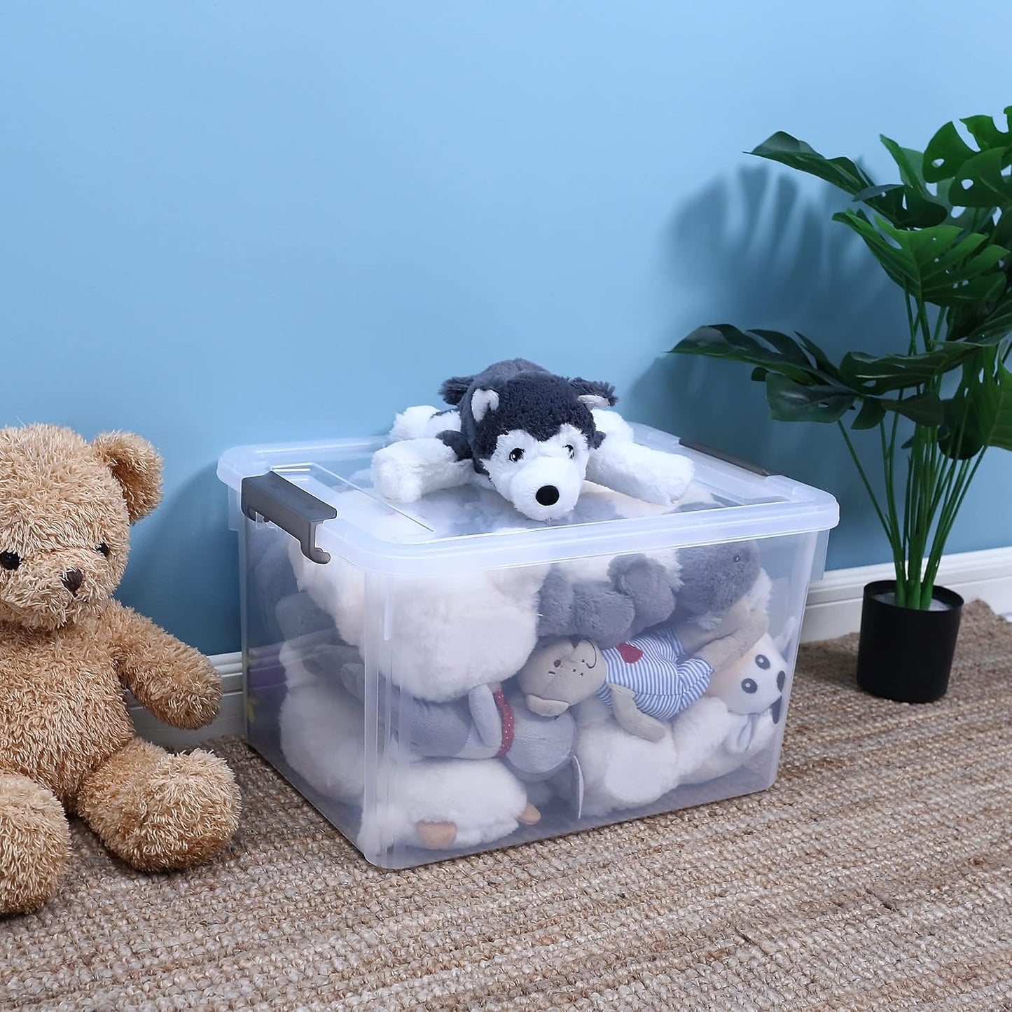 Citylife 32 QT Plastic Storage Bins with Latching Lids Stackable Storage Containers for Organizing Large Clear Storage Box for Garage, Closet, Kitchen, 8 Packs