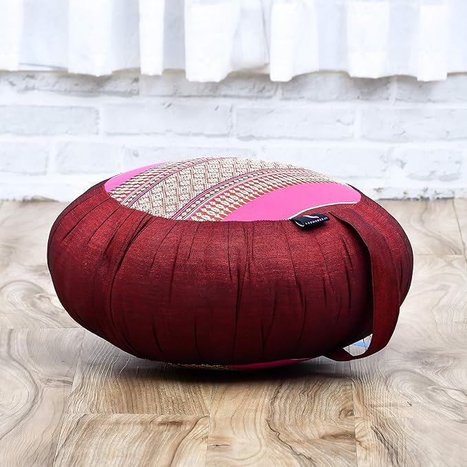 Leewadee Meditation Cushion Set – 1 Round Zafu Meditation Pillow and 1 Square Roll-Up Zabuton Meditation Mat, Pillows Bundle Filled with Kapok