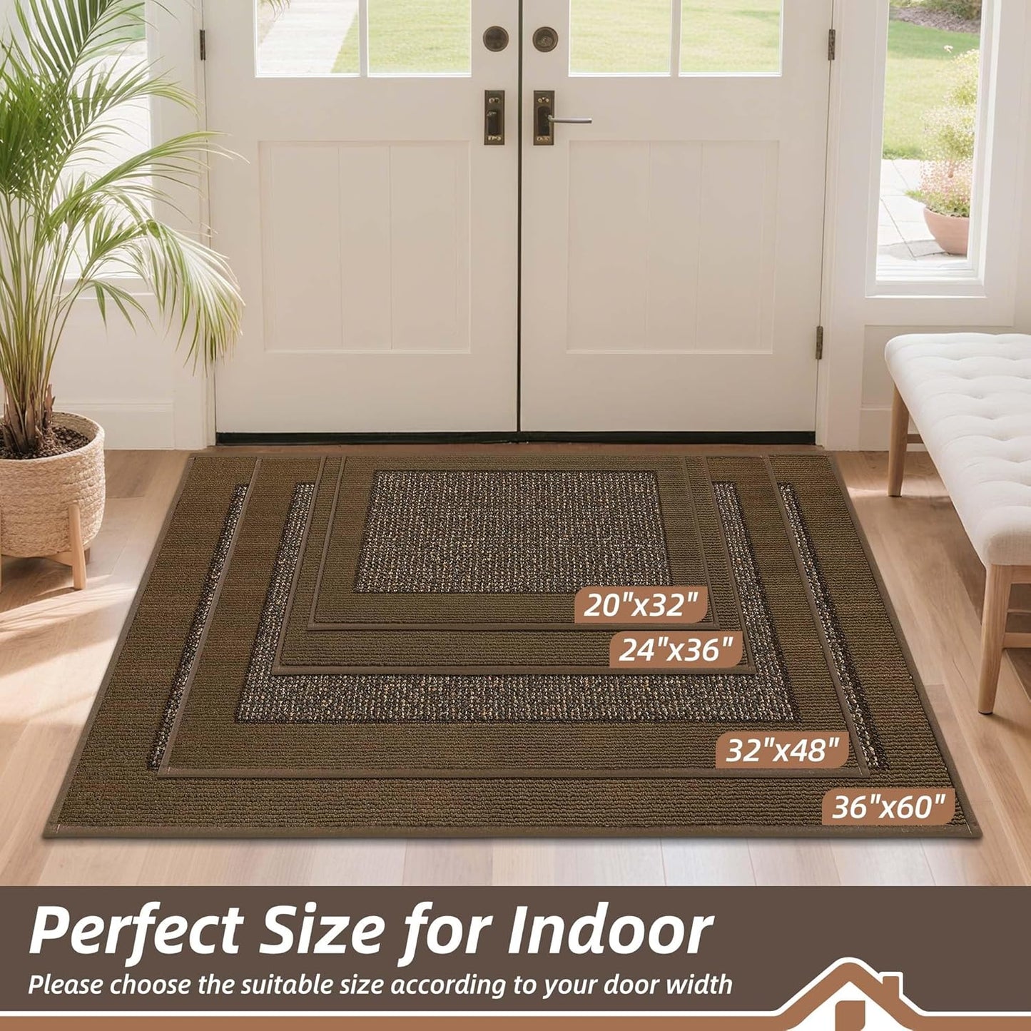 BEQHAUSE Indoor Door Mat 32" x 48", Dirt Trapper Door Mats Non-Slip Entryway Rugs Washable, Resist Dirt Absorbent Welcome Mat, Low Profile Floor Mats for Front Back Door and Entryway, Brown