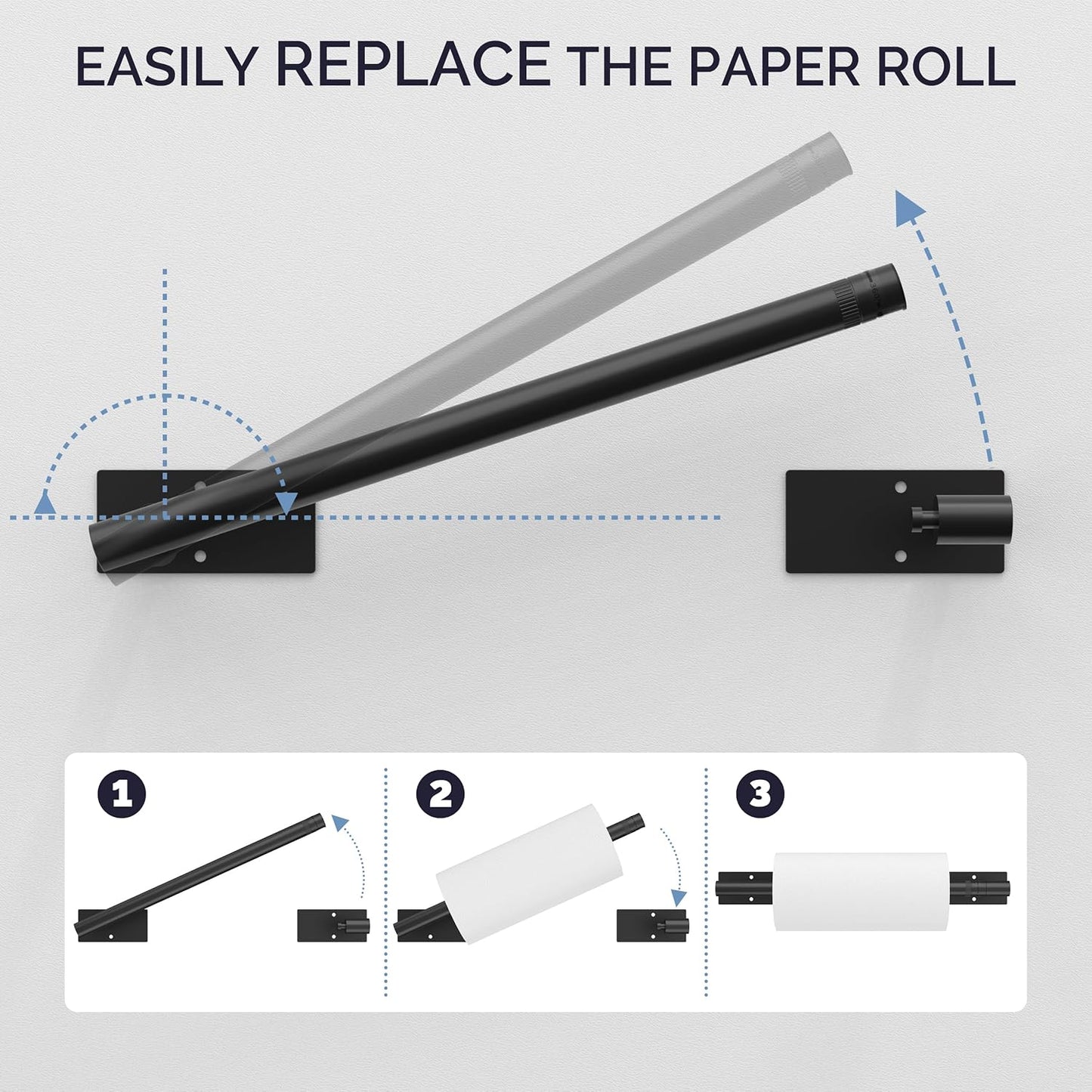 Paper Towel Holder Under Cabinet, Self Adhesive or Wall Mounted SUS304 Stainless Steel Paper Towel Holder for Kitchen, Bathroom, Farmhouse, Barbecue and Laundry (Matte Black)