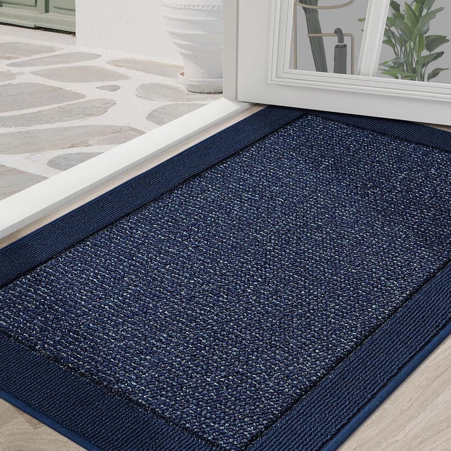 BEQHAUSE Indoor Door Mat 36" x 60", Dirt Trapper Door Mats Non-Slip Entryway Rugs Washable, Resist Dirt Absorbent Welcome Mat, Low Profile Floor Mats for Front Back Door and Entryway, Blue