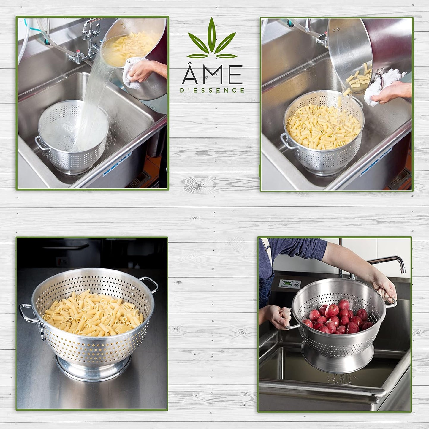 (16-QT) Aluminum Colander with Handles and Base Heavy Duty Commercial Grade