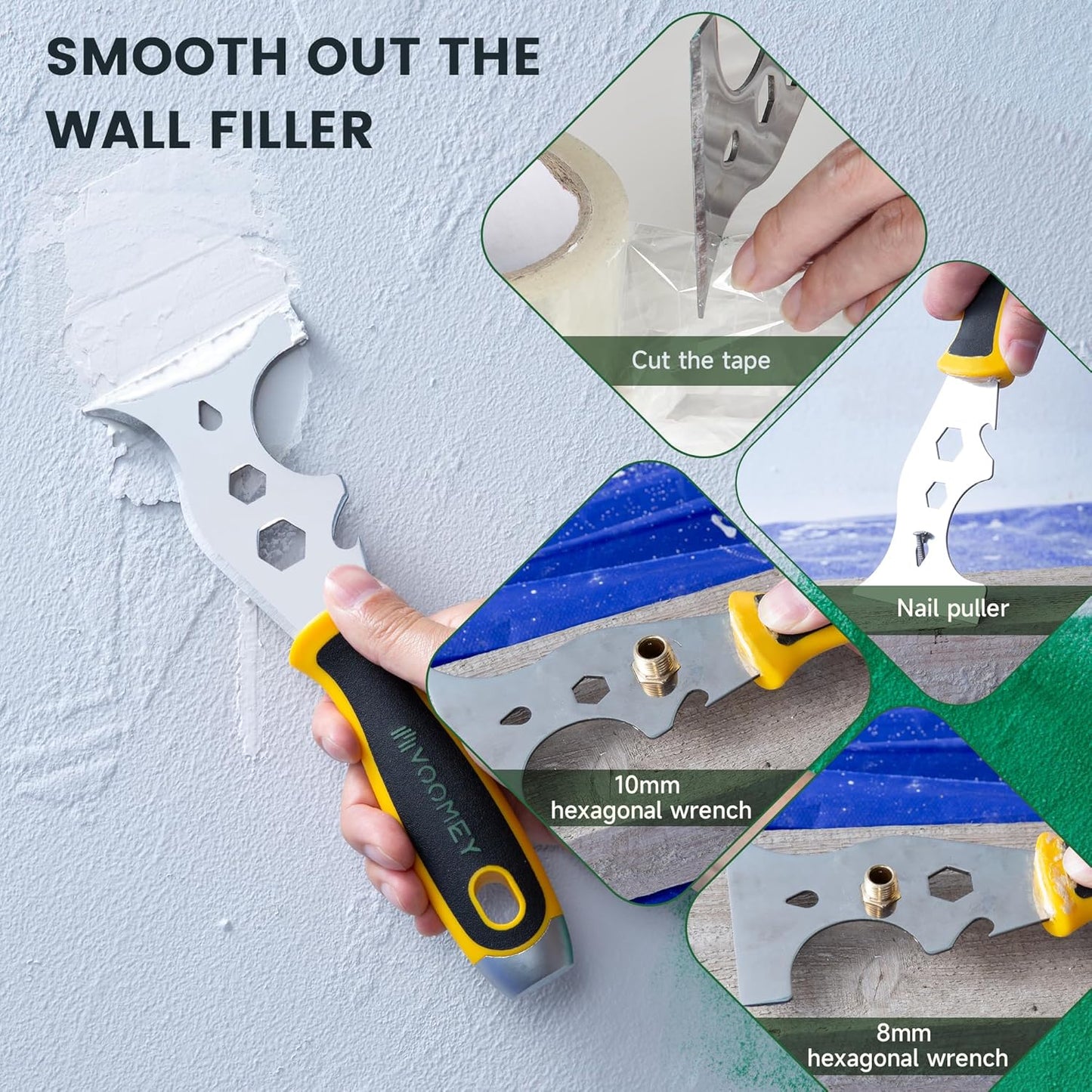 Voomey 12-In-1 Putty knife, Paint Scraper Tool, Stainless Steel Paint Scraper, 2 packs, Metal Scraper for Cleaning Paint Rollers, Hammers, Removing Wall Cracks