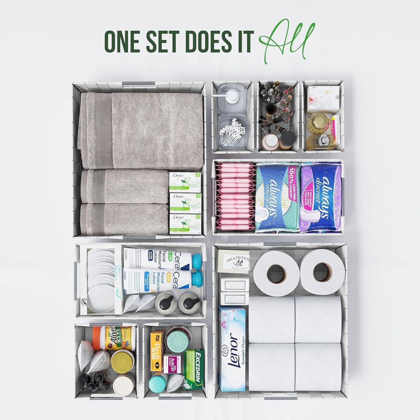 Baskets For Organizing Set Of 9 White - Storage Baskets For Shelves - Perfect Closet Organizer Bins, Bathroom Basket, and Pantry Basket - Small Storage Bins For Shelves - Bin For Organization