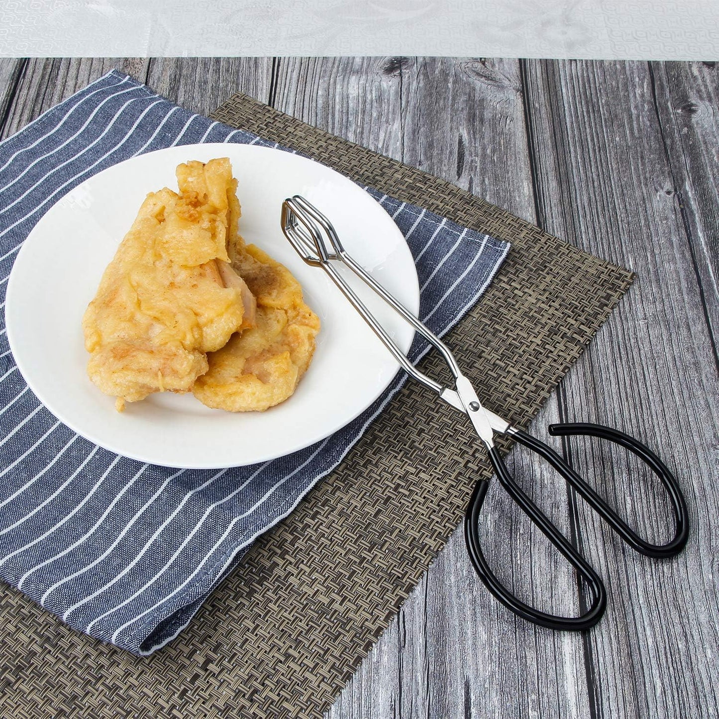 MSY BIGSUNNY Stainless Steel Scissor Tongs Heavy Duty Cooking Tongs with Soft Handles (1, black 10")