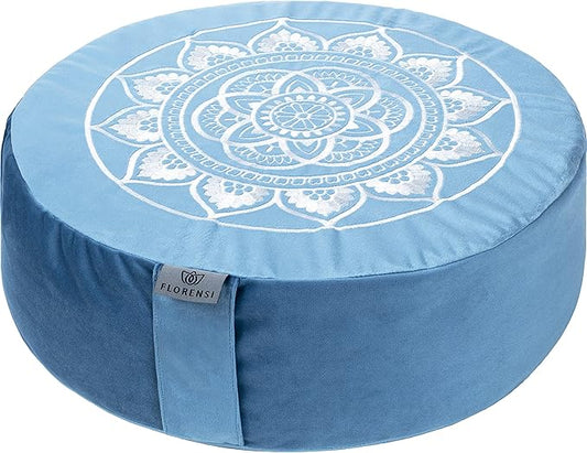 Florensi Meditation Cushion - Comfortable Floor Pillow - Traditional Tibetan Meditation Pillow with Beautiful Velvet Cover - Large Floor Cushion Seating for Adults - Premium Yoga Buckwheat Bolster