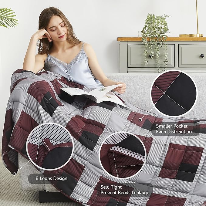 L'AGRATY Weighted Blanket - 48"x72" 15lbs Cooling Breathable Heavy Blanket Microfiber Material with Glass Beads for Adult All-Season Summer Fall Winter Soft Thick Comfort