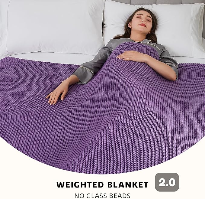 L'AGRATY Knitted Weighted Blanket - 48"x72" 15lbs Cooling Chunky Knit Heavy Blanket for Adults Braided Crochet Throw Thick Cable Yarn Knit Decorative No Beads Evenly Weighted Machine Washable