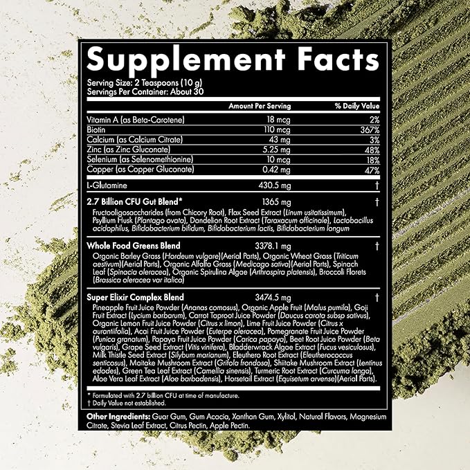 WelleCo The Super Elixir Daily Greens Powder, Probiotic Drink Mix with Whole Foods, Gluten Free, Vegan Gut Health Powder, Energy, Immunity, Healthy Skin, Hair & Nails (300g, Pineapple & Lime Jar)