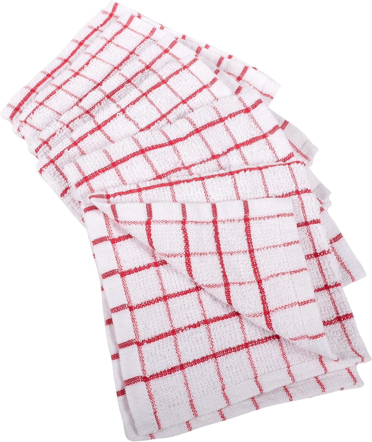 KAF Home Pantry 100% Cotton Checkered Grid Dish Cloths | Set of 6, 12 x 12 Inches | Absorbent and Machine Washable | Perfect for Cleaning Counters, and Any Household Spills - Red