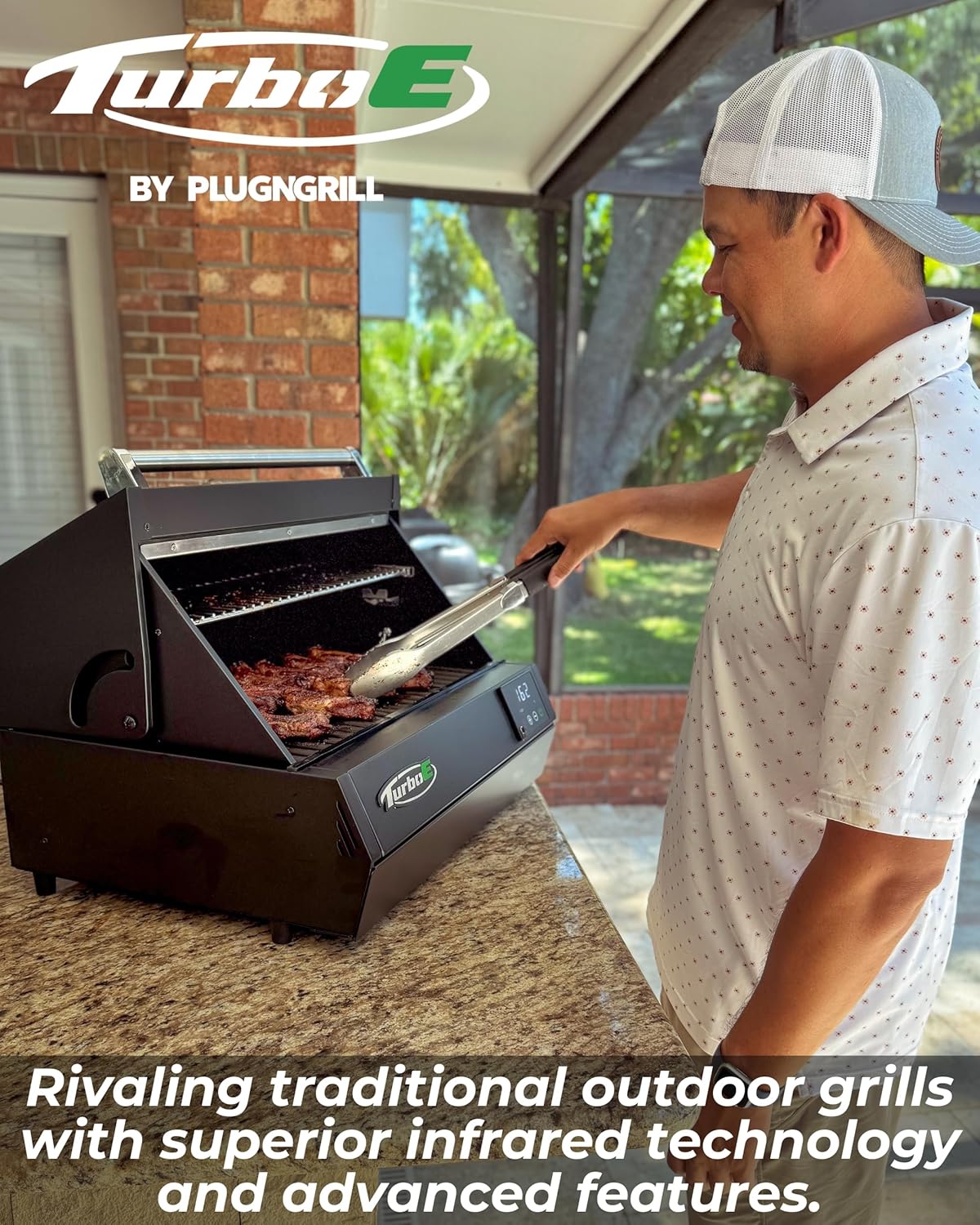 Turbo E Outdoor Electric Grill by PLUGNGRILL - High-Power 1700W Infrared Grill Technology - 24-Inch Smart BBQ Grill with Probe & Digital Display for Precise Cooking & Searing (Turbo E)