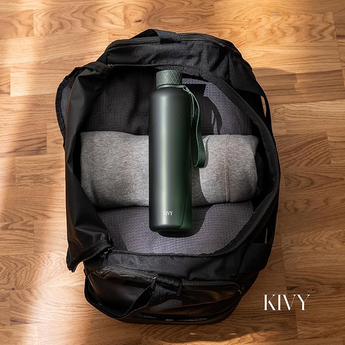 KIVY Slim Water Bottle 32oz [Lightweight & Shatterproof] Fits Backpack & Cupholder for Travel, Sports, School, Gym - Dark green water bottle no straw - Gym water bottle screw top - Dishwasher Safe