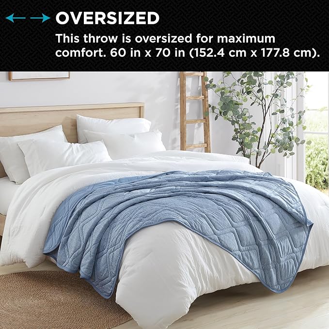 Brookstone Cooling Comfort Throw - Innovative Cooling Dual-Sided Throw - Oversized Cool Blanket for Hot Sleepers - Cooling Blankets for Sleeping - Nylon and Polyethylene Cooling Blanket - Faded Denim