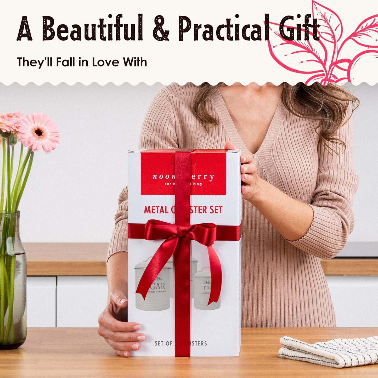 Kitchen Canisters for Countertop - Set of 3 - Airtight Coffee Tea Sugar Container Set - Country Rustic Farmhouse Canisters Sets for the Kitchen