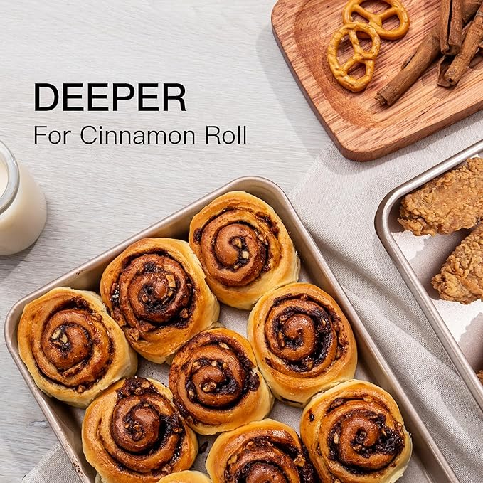 HONGBAKE Toaster Oven Pan Nonstick Set of 2, Premium 1/8 Sheet Pan for Baking, Small Cookie Sheet Tray, Dishwasher Safe and Heavy Duty - Rose Gold