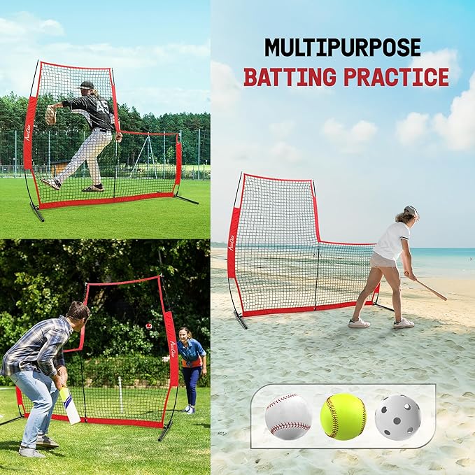Yes4All Portable L-Screen Baseball 7x7ft with 2 Baseballs, Rubber Wheels - L Screen Baseball for Batting Cage, Protective Pitching Screen Net Double Layers, Carry Bag Included