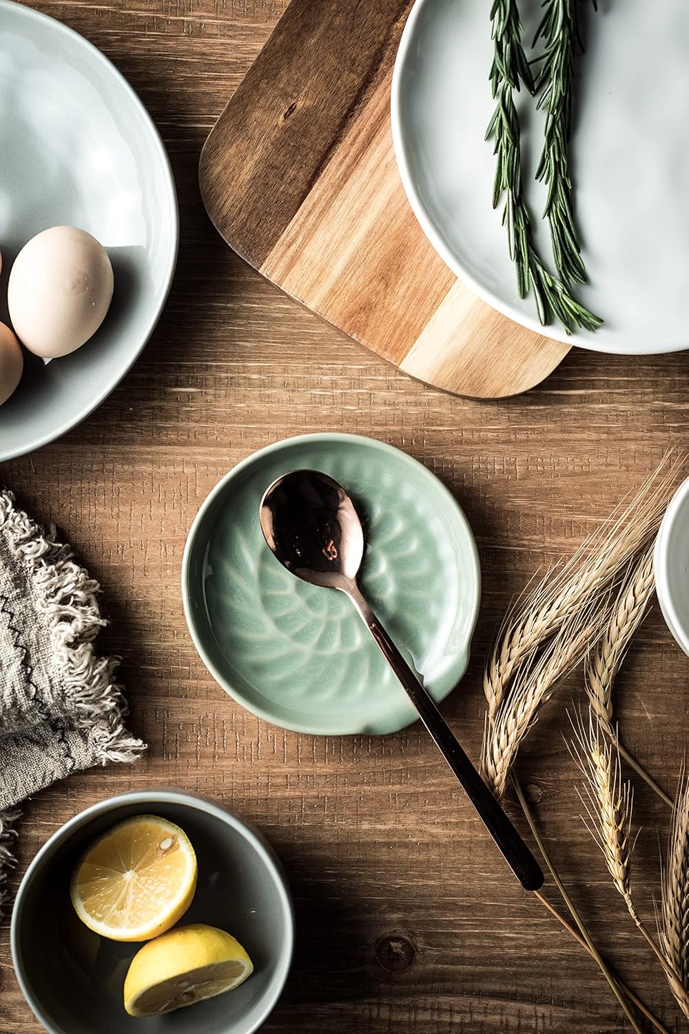 Ceramic Spoon Rest Cooking Spoon Holder for Stove Top, Modern Farmhouse Kitchen Decor for Multiple Utensil, Ladles Tongs Spatula - Green