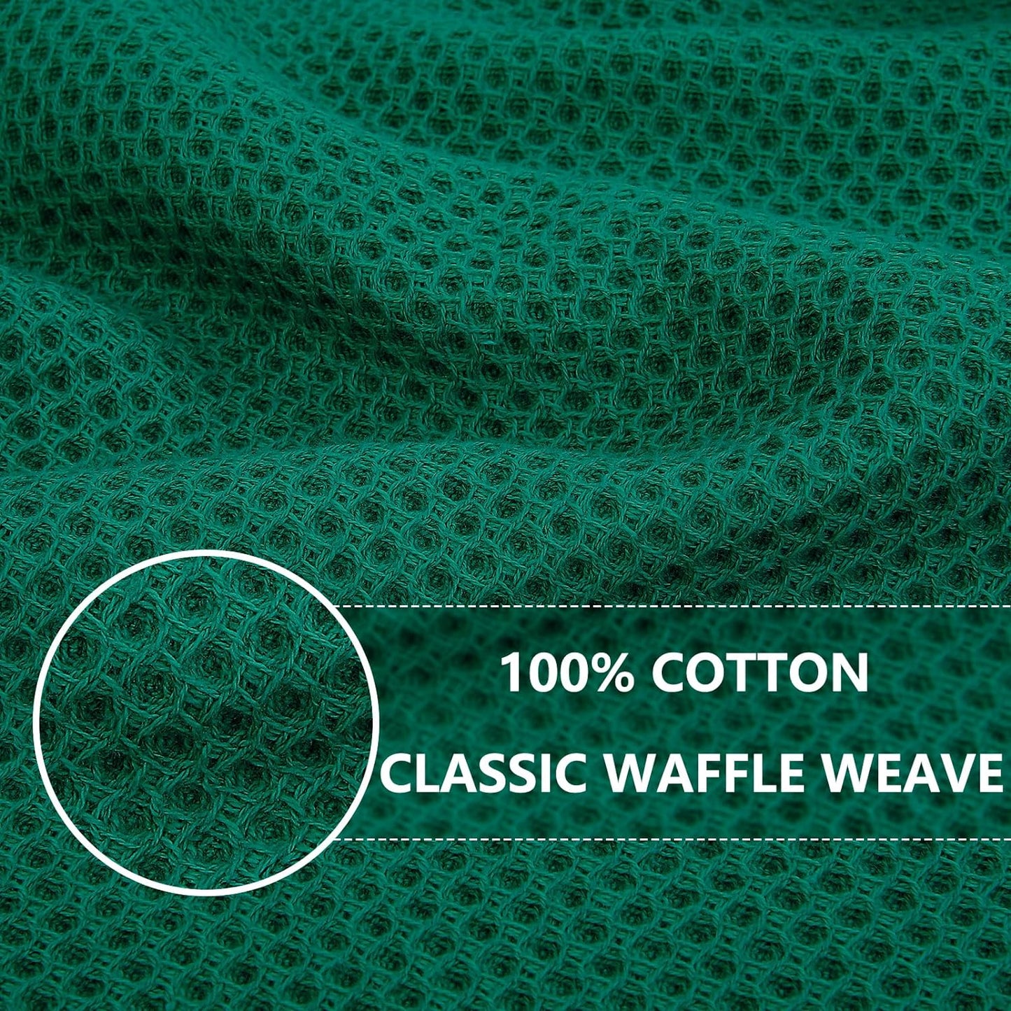 Homaxy 100% Cotton Waffle Weave Kitchen Dish Towels, Ultra Soft Absorbent Quick Drying Cleaning Towel, 13 x 28 Inches, 12-Pack, Dark Green