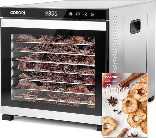 COSORI Food Dehydrator for Jerky, 10 Trays, 16.2ft² Drying Space, 165°F Temperature Control, 48H Timer, 1000W Dehydrator Machine, Stainless Steel, for Herbs, Fruit, Meat, and Yogurt, Silver