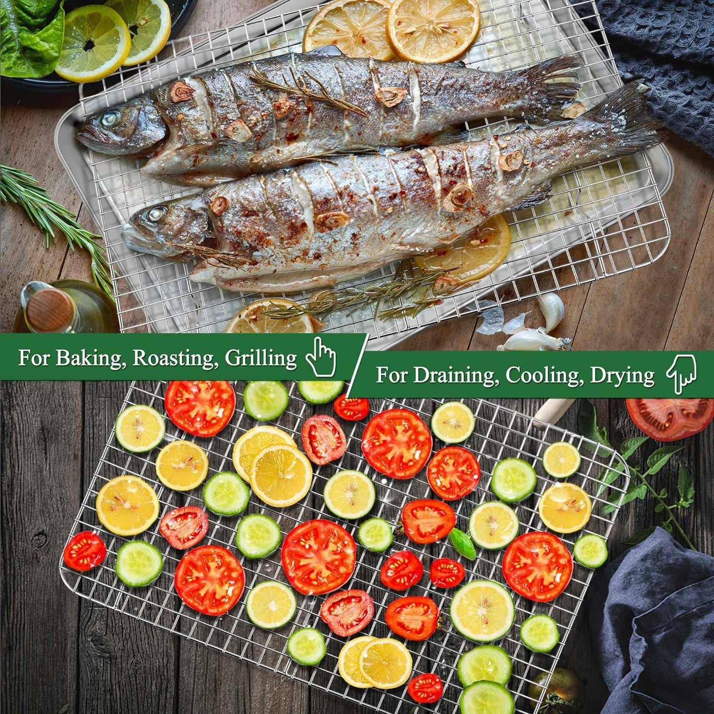 P&P CHEF 16 Inch Baking Sheet and Rack Set, Stainless Steel Cookie Sheets Oven Baking Pans Trays with Cooling Racks for Cooking & Roasting, Oven & Dishwasher Safe, (4Pcs)