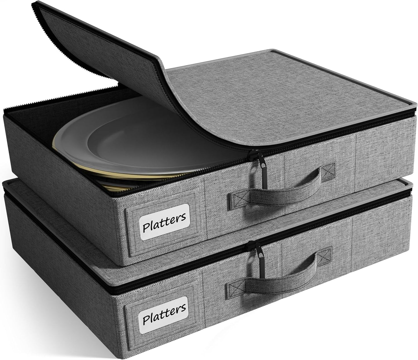 Sorbus China Storage Containers – Dinnerware Organizer for Platter Storage with Lid (Holds Service for 12) with Felt Protectors – 17" x 13" x 4" – 2 Pack